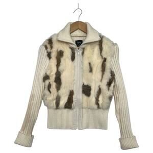 VTG Chesky Jacket Womens Medium Ivory Genuine Rabbit Hair Full Zip Sweater